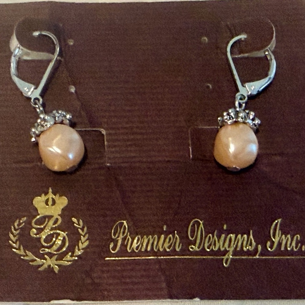 Premier Designs Rose Gold Pearl Earrings with Silver Accents